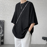 Nukty Summer Texture Short Sleeve Men T Shirt Korean Style Loose O Neck Fashion Casual  Cool Tshirt Oversized Hollow out Tops White