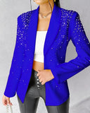 Nukty Blazer Woman Autumn Fashion Beaded Elegant Temperament Shawl Collar Plain Long Sleeve Work Blazer Coat Office Lady