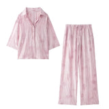 Nukty  Women's Set New Fashion Spring Jacquard Loose Ladies Shirt Summer Women Pants Casual Chic Print Set for Women