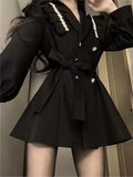 Nukty Korean Black Blazer Dresses for Women Fashion Elegant Chic Double Breasted Lantern Sleeve A-line Autumn Casual Mini Dress New