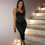 Nukty Sexy Solid Slip Suspenders Backless Dress Women Y2K Summer Elegant Sexy Slim Dress Strap Woman Evening Dress Birthday Party