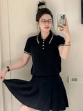 Nukty Preppy Style Y2k Sweet Outfits Woman Solid Knitted Top+Mini Pleated Skirt Korean Chic 2 Piece Set Spring Summer Basics New