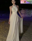 Nukty DRESS TO IMPRESS Elegant Sexy Backless Solid Long Dress Birthday Evening Party Halter Designer White Robe Summer Women Fashion Wedding Vestidos