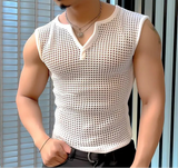 Nukty Men Tank Tops Mesh Hollow Out Solid V Neck Sleeveless Summer Male Vests Streetwear Transparent Fashion Men Clothing INCERUN