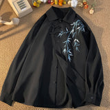 Nukty Plus Size 5XL-M Fashion Button Embroidered Ethnic Style Shirt Long Sleeve Loose Casual Traditional Chinese Clothing for Men