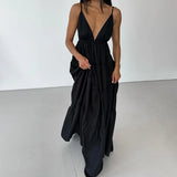 Nukty Long Skirt Sexy Open Back Temperament Strap Skirt Vacation Style Dress