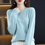 Nukty Cashmere Sweater Women's Knitting Sweater 100% Pure Merino Wool Winter Fashion Basic V-neck Chic Top Autumn Warm Pullover