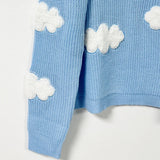 Nukty Women's Cozy Clouds Sweater Cute Cartoon Long Sleeve Crew Neck Pullover Jumper Fall Winter Knit Tops