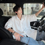 Nukty Streetwear Men's Glitter Shirts Summer Short Sleeve Oversized Chic All-match Shirt Men Women Korean Daily Loose Tops Black/White