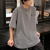 Nukty New Summer Stylish Bright TShirt Men Tops Shiny Loose Short Sleeve T-shirt High Street Aesthetic Harajuku Women Tshirt