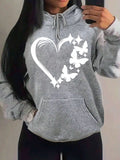 Nukty Combination Of Love And Butterfly  Pattern Hoody Women Hip Hop Street Hoodies Trendy Pocket Clothes Vintage Multicolor Hoodie