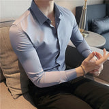 Nukty Mens Shirts Autumn New Long Sleeve Stripe Dress Shirt Solid Casual Formal Wear Slim Fit Chemise Homme Camisas Men Clothing