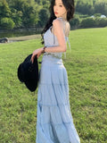 Nukty Elegant Casual Solid Skirt Suits Fashion Strapless Straps Top Loose A-line Chic Skirts Women's Two Pieces Set Female New Outfits
