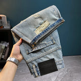Nukty Korean Fashion Ripped Mens Denim Shorts Vintage Streetwear Summer Casual Straight Shorts Men Brand Clothing Hip-Hop Short Jeans