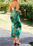 Nukty Summer Women Sexy Chestless Hem Slit Sleeveless Printed Dress