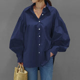 Nukty Stylish Women Long Shirt Spring New Fashion White and Black Blouse Modern Lady Loose Long Sleeve Shirts