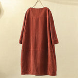 Nukty Women Vintage Pockets Corduroy Solid Color Long Sleeve Loose Casual Dress vestido feminino party dresses Women's dress
