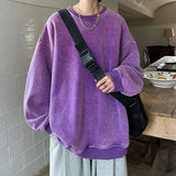 Nukty American Washed Old Pullovers Sweatshirts Men Loose Solid Color Autumn Large Size Warm O Neck Tops Hip Hop Y2k Sweatshirt