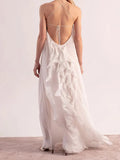 Nukty Elegant White Ruffles Edge Backless Long Dresses Women Sexy Off Shoulder Loose Maxi Dress Fashion Beach Vocation Party Robes