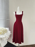 Nukty Elegant Korean Fashion Summer Evening Party Red U-neck Sling Dress Lady Casual High Waist Sleeveless Strap Mini Dress for Women