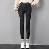 Nukty Women Thermal Jeans Winter Snow Warm Plush Stretch Jeans Lady Skinny Thicken Fleece Denim Long Pants Retro Pencil Trousers