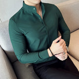 Nukty Camisas De Hombre Stand Collar Luxury Shirts For Men Quality Camisa Masculina Stretch Slim Fit Mens Dress Shirts Formal Clothes