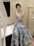 Nukty Fashion Women Spaghetti Strap Elegant Midi Dresses New Summer French Evening Birthday Gift Backless Prom Clothes