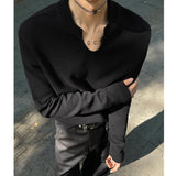 Nukty Mens Slim Fit Long Sleeve V-Neck T-Shirt Solid Color Spring  Casual Basic Top  Plain Tee Shirt Breathable Comfort Stretch Soft