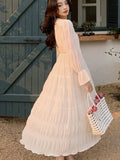 Nukty Elegant Princess Evening Dress for Women High Waist A-line V-Neck Autumn French Casual Prom Robe One Piece Vestidos Mujer New