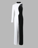 Nukty Colorblock One Shoulder Long Sleeve Jumpsuit Sexy Skinny Jumpsuit Women Sexys Female One-pieces New Fashion Rompers