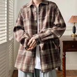 Nukty Spring New Casual Plaid shirt Men's Loose Streetwear Long-sleeved Shirt Retro Shirts Men Classic American style shirt