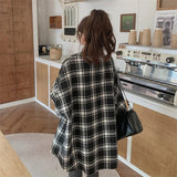 Nukty Grunge Oversized Checkered Shirt for Women Long Sleeve Collared Button Up Shirt Jacket Ladies Outfit
