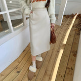 Nukty Vintage PU Leather Women's Skirts 2024 New Autumn High Waist Casual Mid Length Solid Color Office Lady Skirts Female