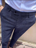 Nukty New Boutique Classic Plaid and Striped Fashion Men's Casual Business Slim Suit Pants Groom Wedding Dress Trousers Party
