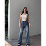 Nukty Blue Women Jeans High Waist Fashion American Vintage Streetwear Y2K NEW Wide Leg Jean Female Denim Trouser Baggy Denim Pants