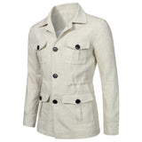 Nukty New Spring Linen Jacket Men Multiple Pockets Cargo Jacket Male Fashion Casual Button Coat Plus Size 5XL