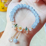 Nukty Korean New Sweet Daisy Flower Bracelet For Women Colorful Crystal Beaded Elastic Rope Bracelets Girl Party Wedding Jewelry Gifts