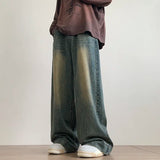Nukty Distressed Vintage Blue Jeans Pants Men Wide-leg Denim Trousers Male Oversize Streetwear Fashion Casual Baggy Straight Jeans