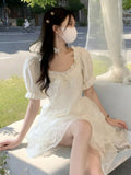 Nukty Sweet Princess Fairy Mini Dress for Women Korean Short Sleeves Ruffles Birthday Party Dresses Summer Chic Short Vestidos New