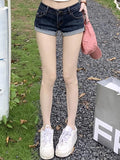 Nukty Summer New Women Korean Denim Shorts Pants Lady Low Waist Elastic Slim Fit Hot Pants Female Sexy Deep Blue Hip Wrapping Jeans