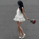 Nukty Solid Ruffle Chic Single Shoulder Backless Elegant Bodycon Mini Dress Spring Summer Prom Party Evening Women Vestidos