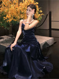 Nukty Vintage Blue Elegant Sexy Backless Ruffles Long Dresses French  Pleated Slip Sleeveless Vestidos Birthday Evening Party Dress