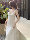 Nukty Sexy Korean Chic Ruffles Midi Dress Red Elegant Lace-up Backless Slim Wasit Flying Sleeves Women's Dress Basics Office Lady New