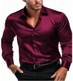 Nukty Spring and Autumn New Silk Fabric Fashion Men's Long-sleeved Men's Business Casual Shirt Long-sleeved Shirt