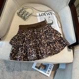 Nukty  American Leopard Print Women Fluffy Skirts Y2K Summer High Waist Ruffles Mini Skirts Fashion Sweet Preppy All Match A Line Skirt