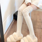 Nukty Solid Color Thigh High Stockings Women Trendy Casual Over The Knee Female Long Socks Thermal Warm Cotton Tall Tube Leggings