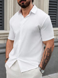 Nukty Solid Color Lapel Short Sleeve Black and White Shirt for Men