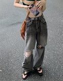 Nukty High Waist Wide Leg Jeans Women's Loose Fit Ripped Straight Cut Denim Pants plus Size Street Sle Summer Trend k Wa