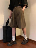 Nukty Summer Japanese Retro Simple Solid Color Casual Trousers Men Women Loose Wide-leg Shorts Fashionable and Trendy Five-point Pants