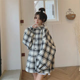 Nukty Grunge Oversized Checkered Shirt for Women Long Sleeve Collared Button Up Shirt Jacket Ladies Outfit